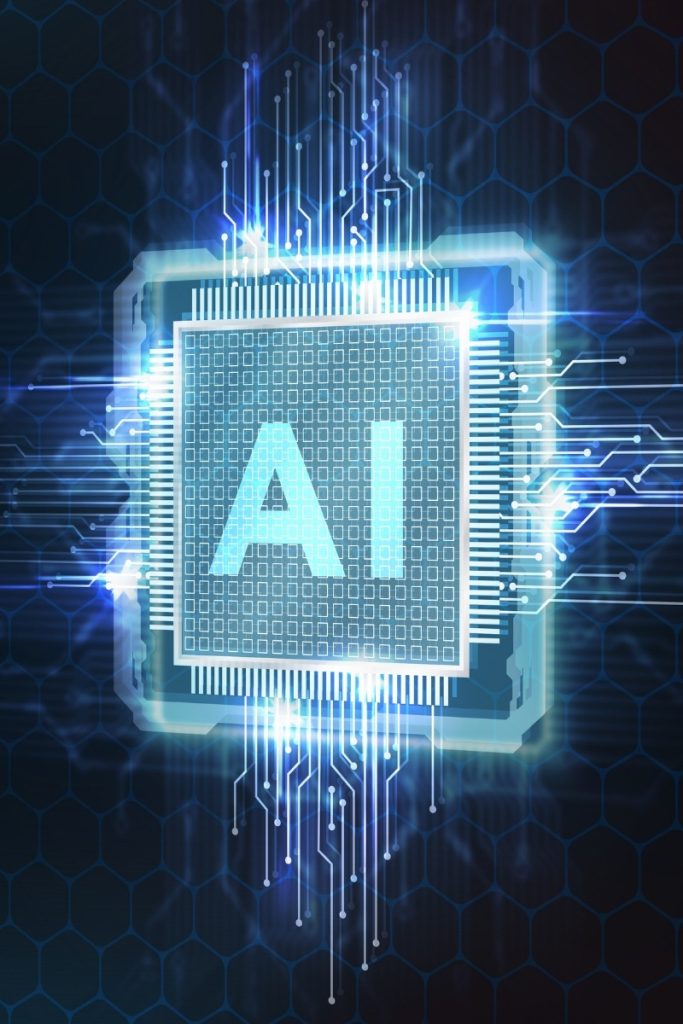 Lit microchip with the letters AI