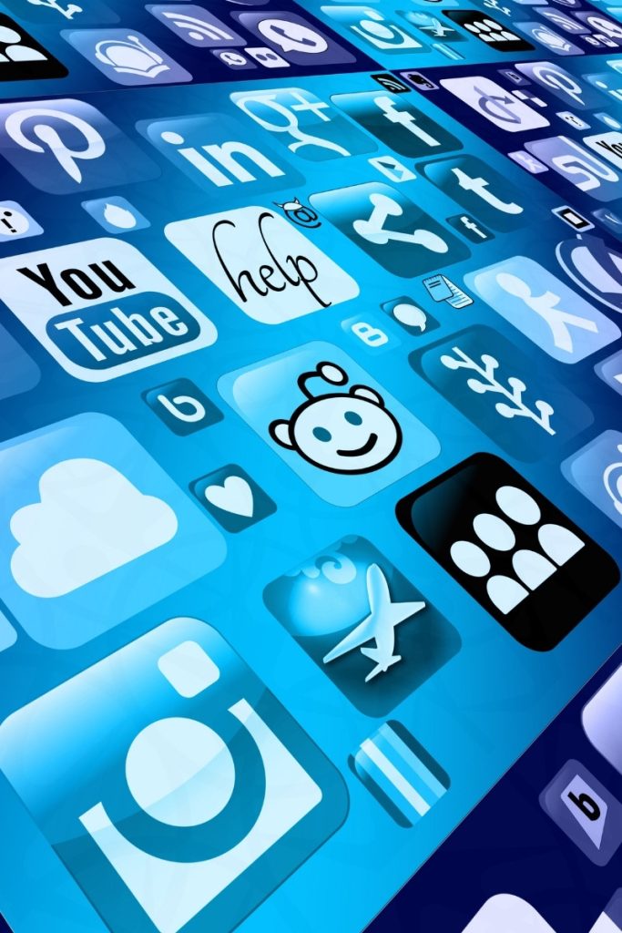 Collection of social network symbols against blue