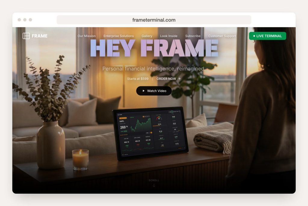A look at the frameterminal.com home page on desktop