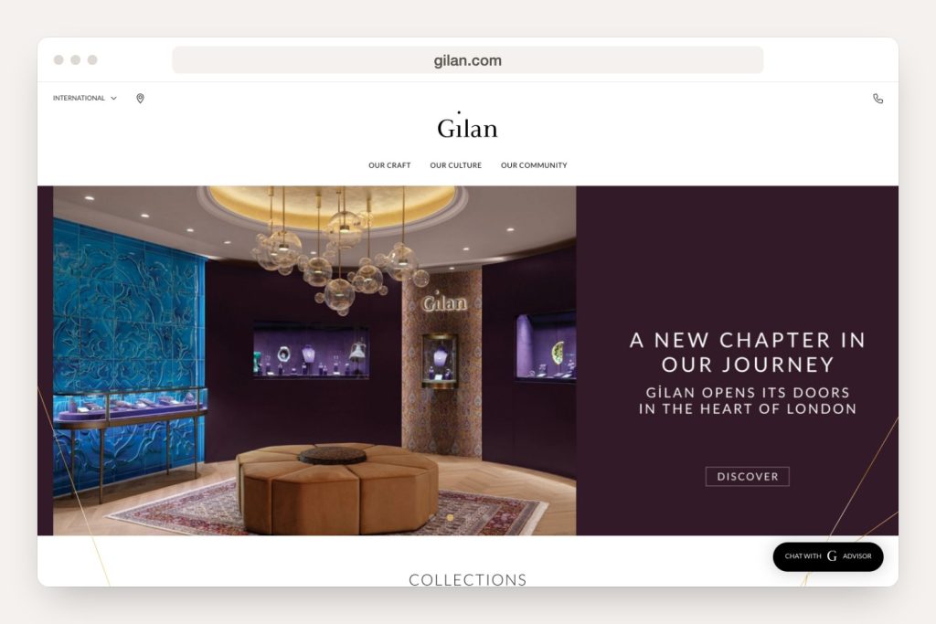 A look at the gilan.com home page on desktop