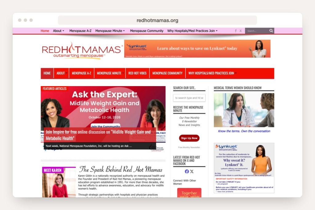 A look at the redhotmamas.org home page on desktop