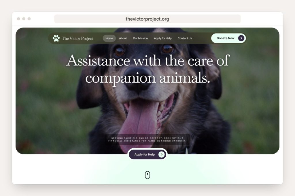 A look at the thevictorproject.org home page on desktop