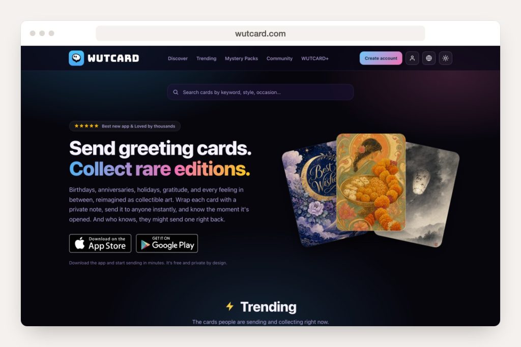 A look at the wutcard.com home page on desktop